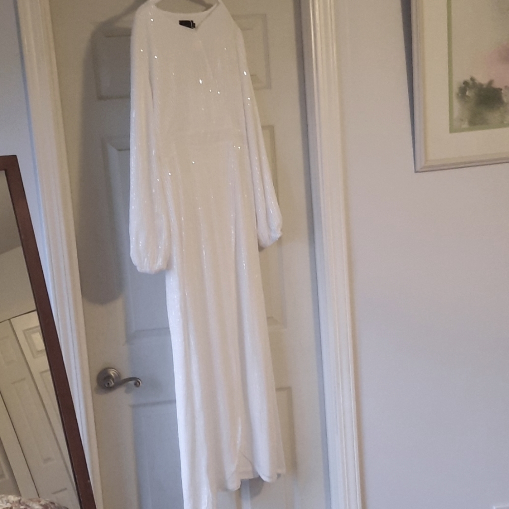 White sequin tulip cut maxi dress